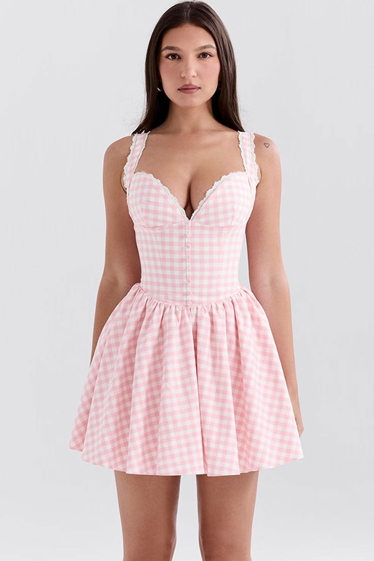 Gingham Lace Sweetheart Bustier Tulle Mini Dress
