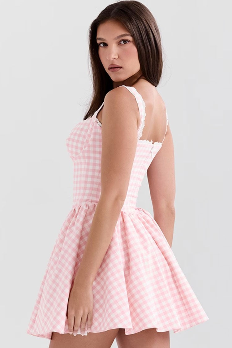 Gingham Lace Sweetheart Bustier Tulle Mini Dress