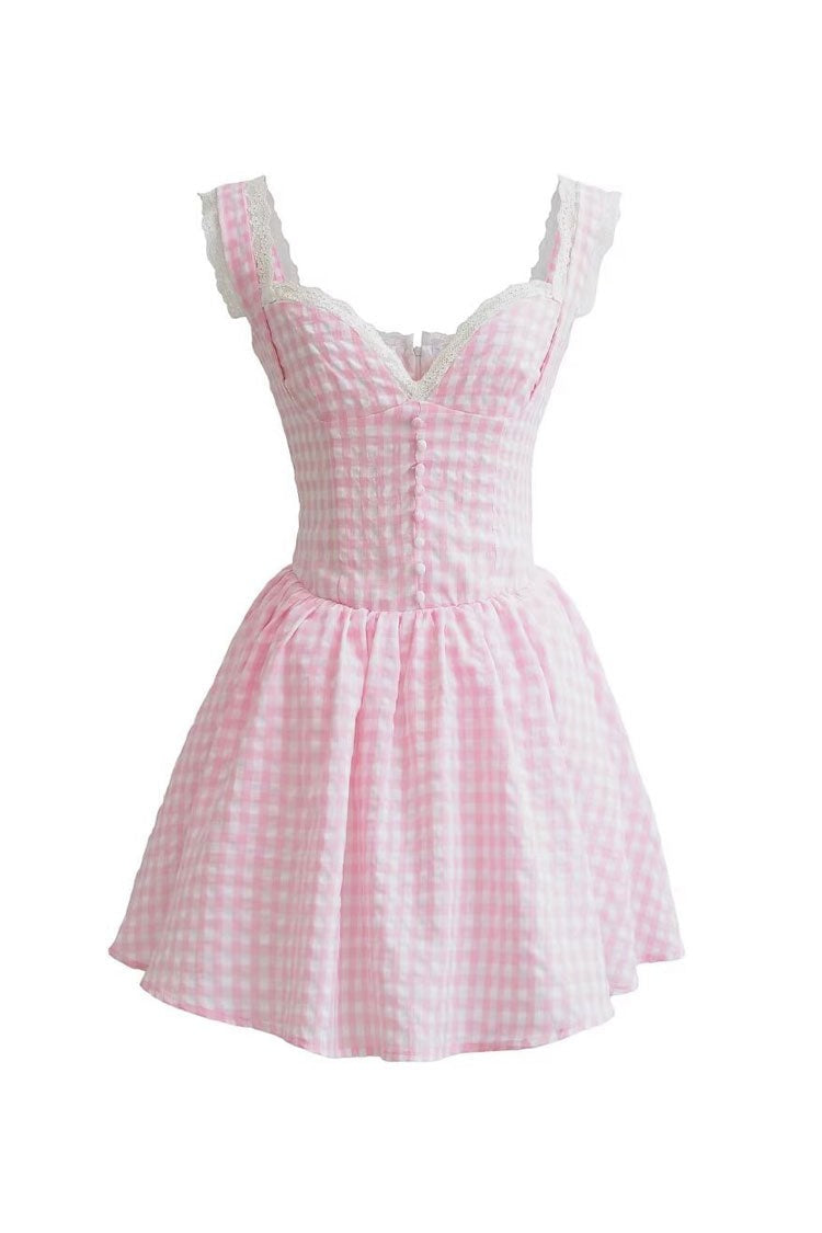 Gingham Lace Sweetheart Bustier Tulle Mini Dress