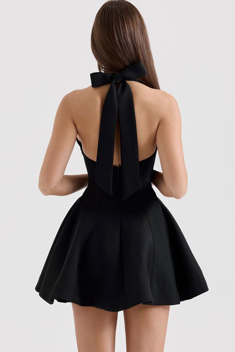 Halter Bow-Tie Ladder Detail A-Line Mini Dress