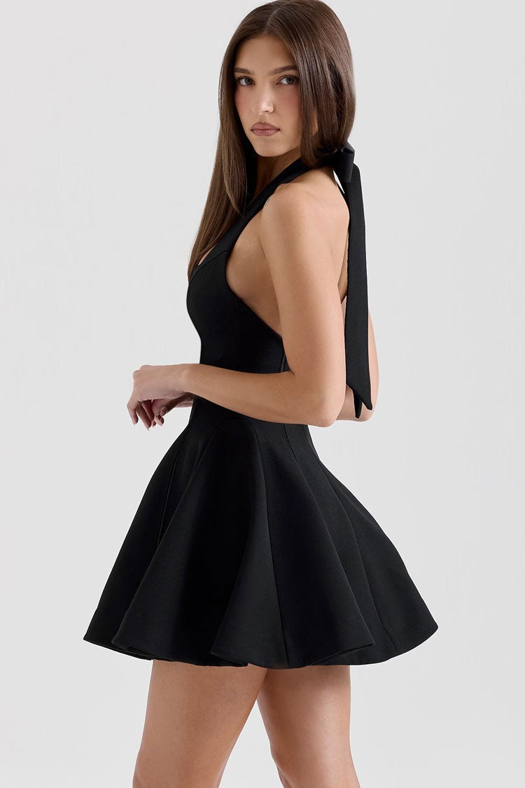 Halter Bow-Tie Ladder Detail A-Line Mini Dress