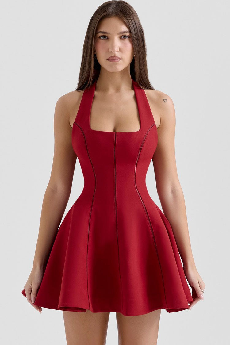 Halter Bow-Tie Ladder Detail A-Line Mini Dress