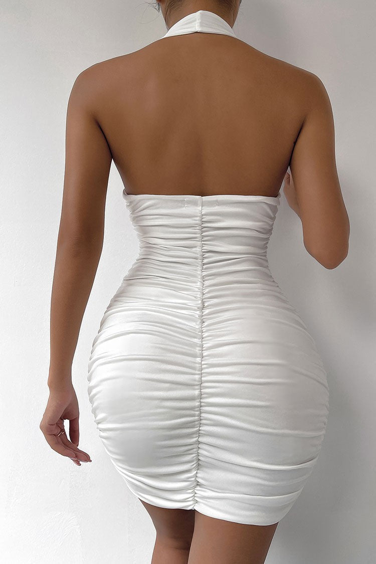 Halter Ruched Bodycon Party Mini Dress