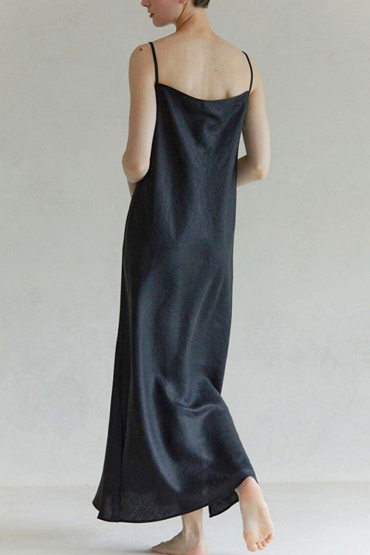 Linen Spaghetti Strap V-Neck Maxi Dress