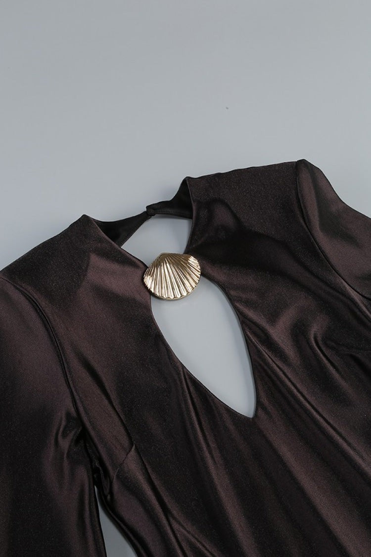 Metallic Crew Neck Cutout Fishtail Maxi Dress