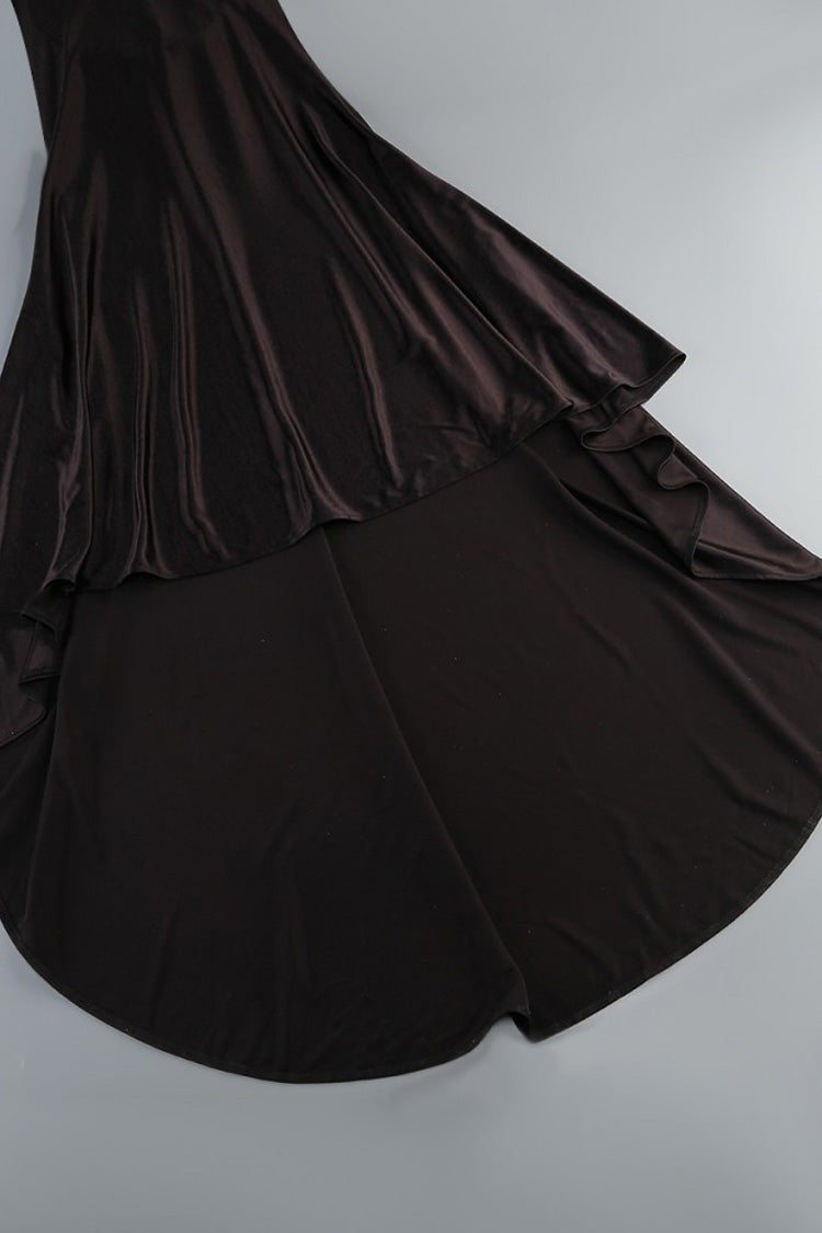 Metallic Crew Neck Cutout Fishtail Maxi Dress