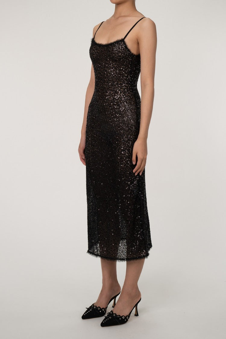 Sequin Square-Neck Slip Maxi Dress