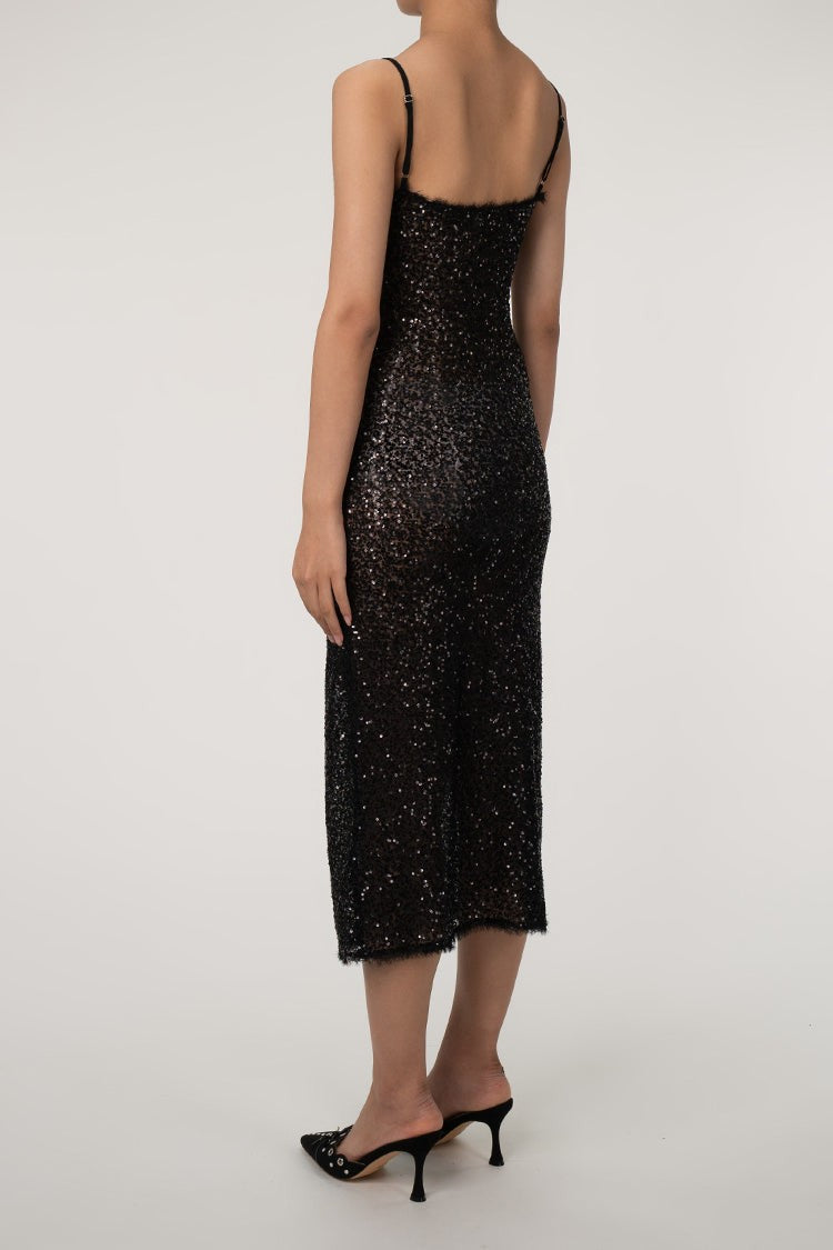 Sequin Square-Neck Slip Maxi Dress