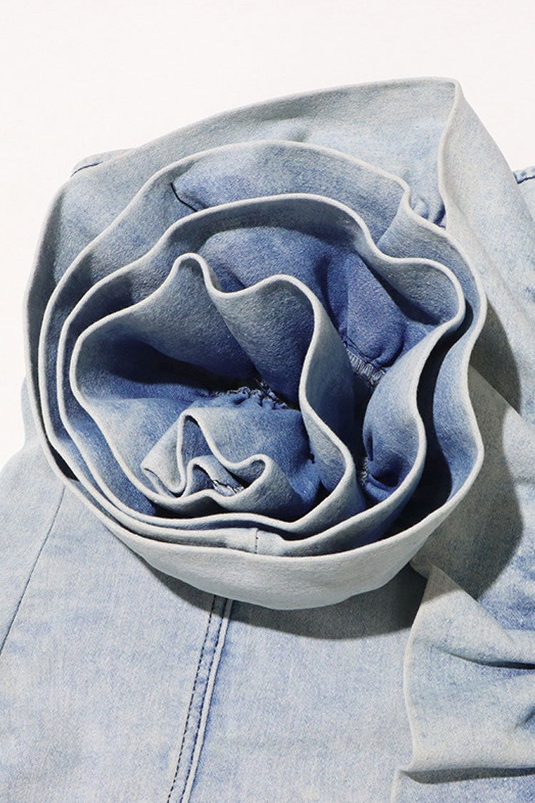 Strapless Rosette Denim Bodycon Mini Dress