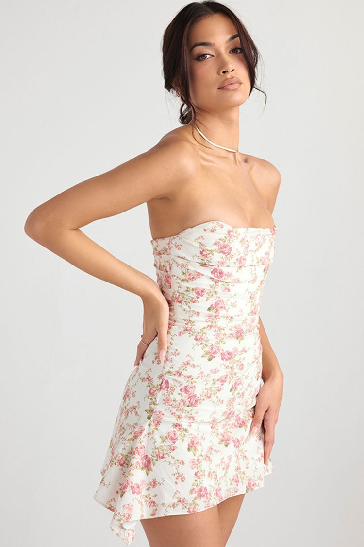 Strapless Satin Corset Pleated Mini Dress