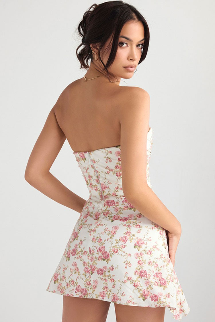 Strapless Satin Corset Pleated Mini Dress