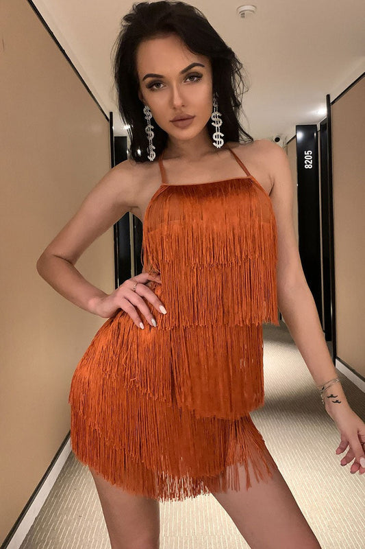 Fringe Halter Backless Flapper Romper