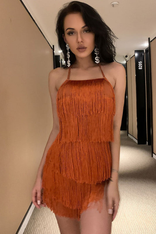Fringe Halter Backless Flapper Romper