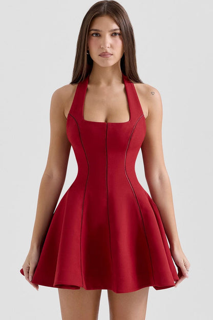 Halter Bow-Tie Ladder Detail A-Line Mini Dress