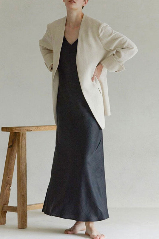 Linen Spaghetti Strap V-Neck Maxi Dress