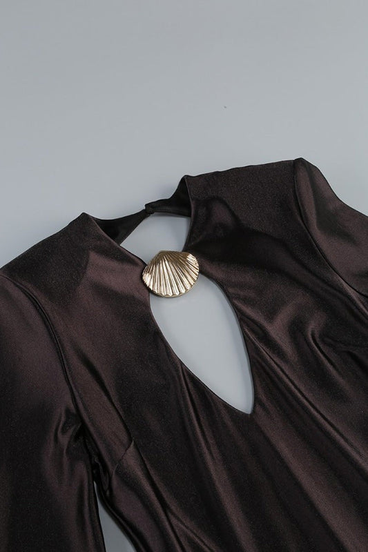 Metallic Crew Neck Cutout Fishtail Maxi Dress