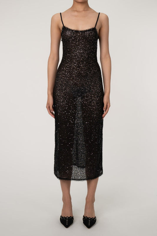 Sequin Square-Neck Slip Maxi Dress