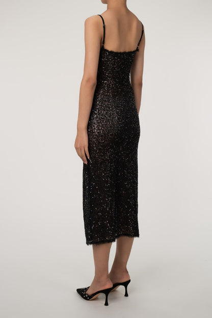 Sequin Square-Neck Slip Maxi Dress