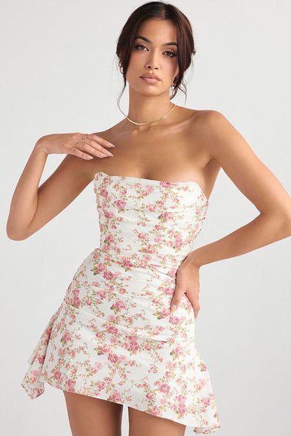 Strapless Satin Corset Pleated Mini Dress