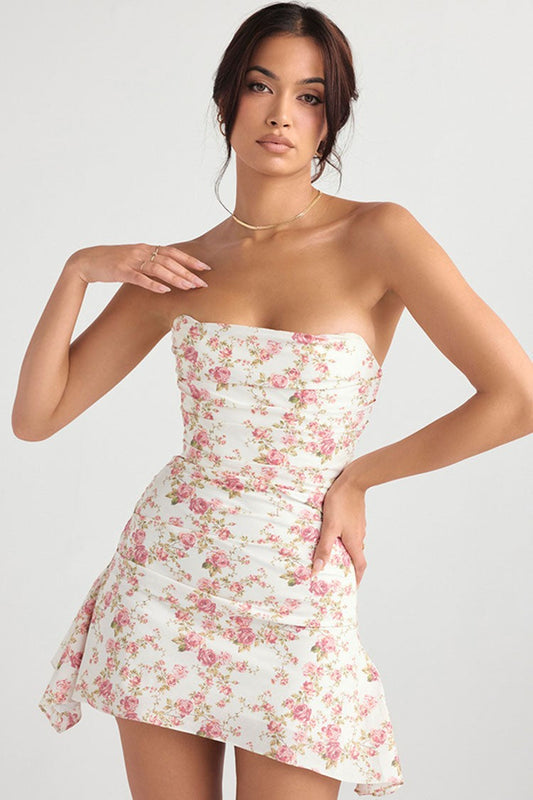 Strapless Satin Corset Pleated Mini Dress